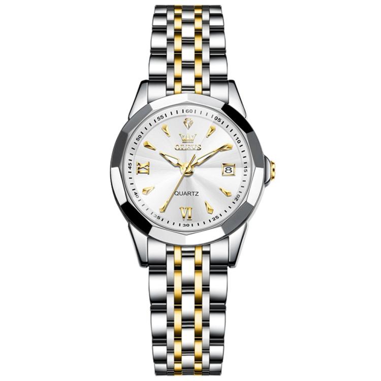 OLEVS 9998 Women Diamond Face Dual Calendar Waterproof Quartz Watch