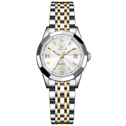 OLEVS 9998 Women Diamond Face Dual Calendar Waterproof Quartz Watch