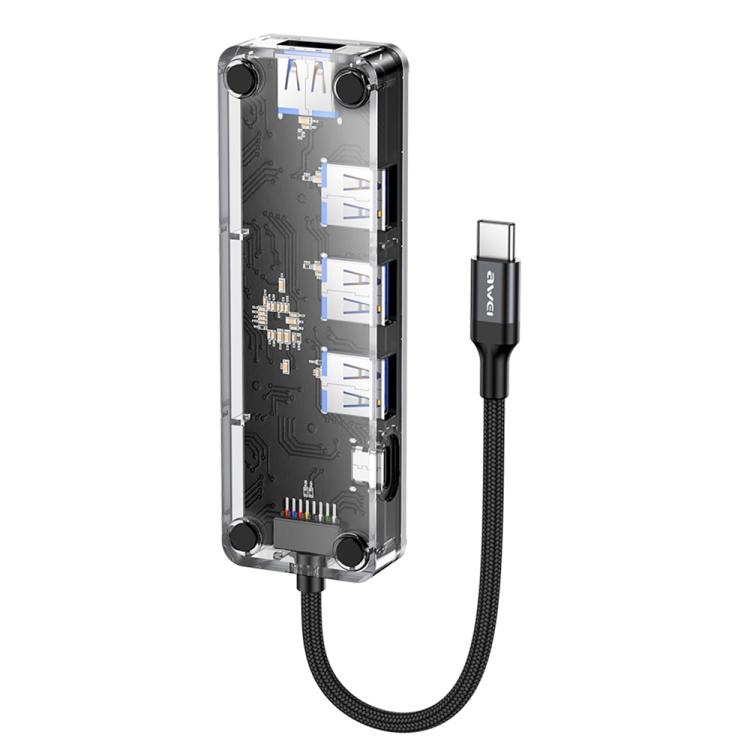 awei HUB-1 Multi-function 4 in 1 Type-C to USB 3.0 x 4 HUB Adapter, HUB-1
