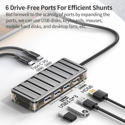 awei HUB-2 Multi-function 6 in 1 Type-C HUB Adapter, HUB-2
