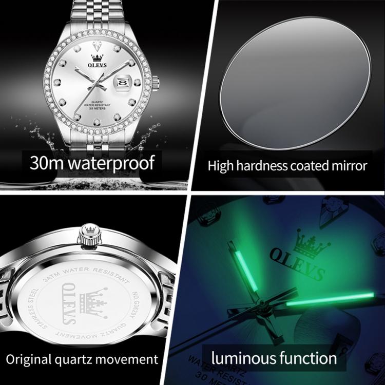 OLEVS 3629 Men Diamond Bezel Luminous Waterproof Quartz Watch