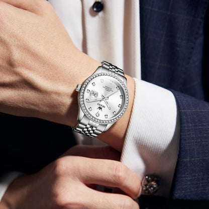 OLEVS 3629 Men Diamond Bezel Luminous Waterproof Quartz Watch