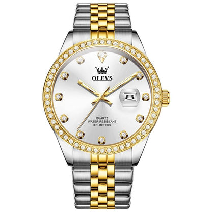 OLEVS 3629 Men Diamond Bezel Luminous Waterproof Quartz Watch