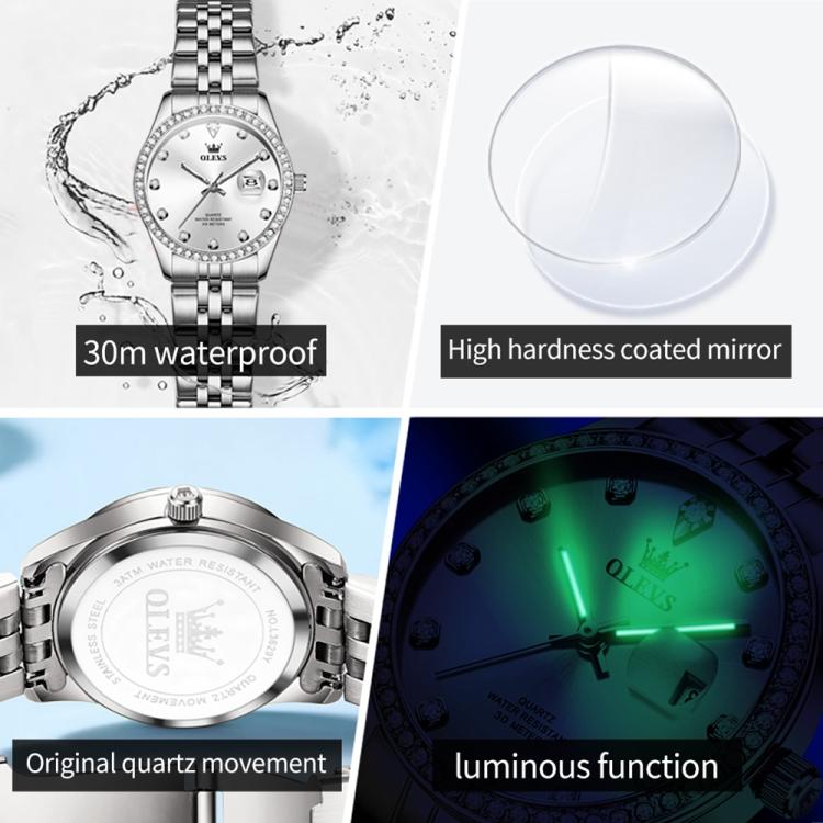 OLEVS 3629 Women Diamond Bezel Luminous Waterproof Quartz Watch