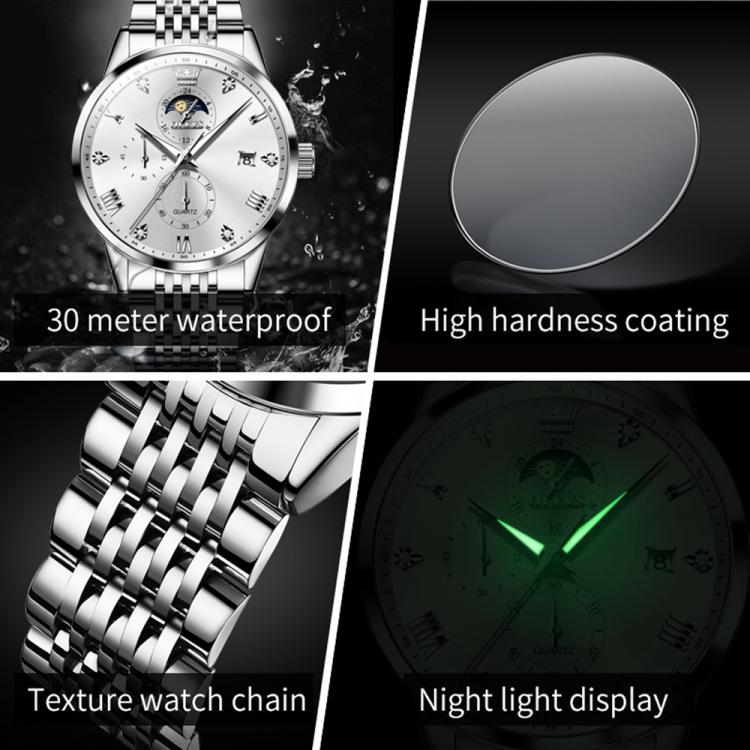 OLEVS 2925 Men Multifunctional Waterproof Luminous Quartz Watch