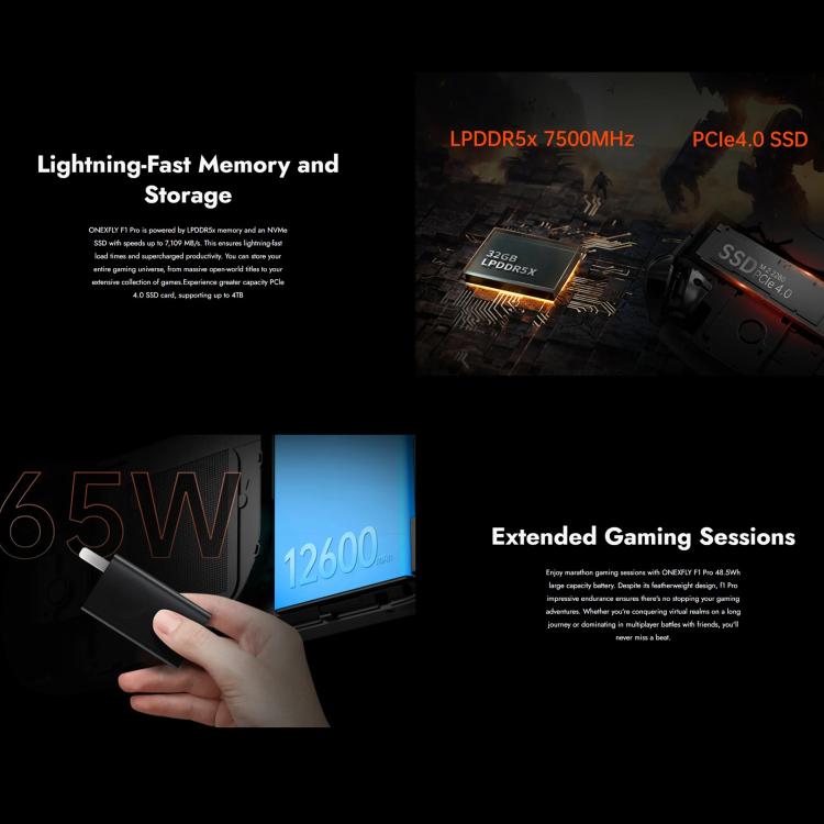 ONE-NETBOOK OneXPlayer F1 Pro 7 inch Handheld Game Console, Windows 11 AMD Ryzen 7 8840U, 8840U 32GB+1TB, 8840U 32GB+2TB