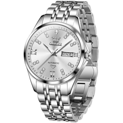 OLEVS 9801 Men Diamond Waterproof Dual Calendar Mechanical Watch