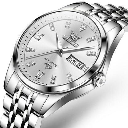 OLEVS 9801 Men Diamond Waterproof Dual Calendar Mechanical Watch