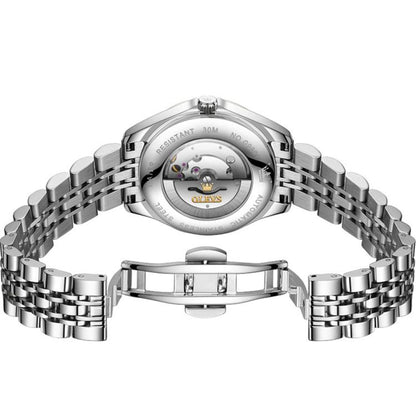 OLEVS 9801 Men Diamond Waterproof Dual Calendar Mechanical Watch