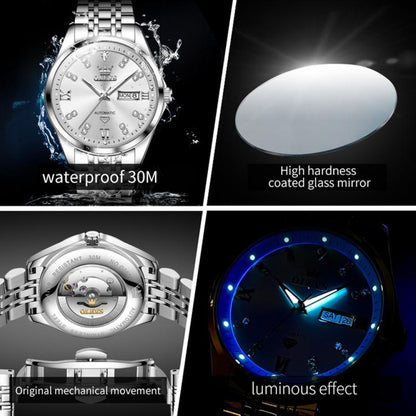 OLEVS 9801 Men Diamond Waterproof Dual Calendar Mechanical Watch