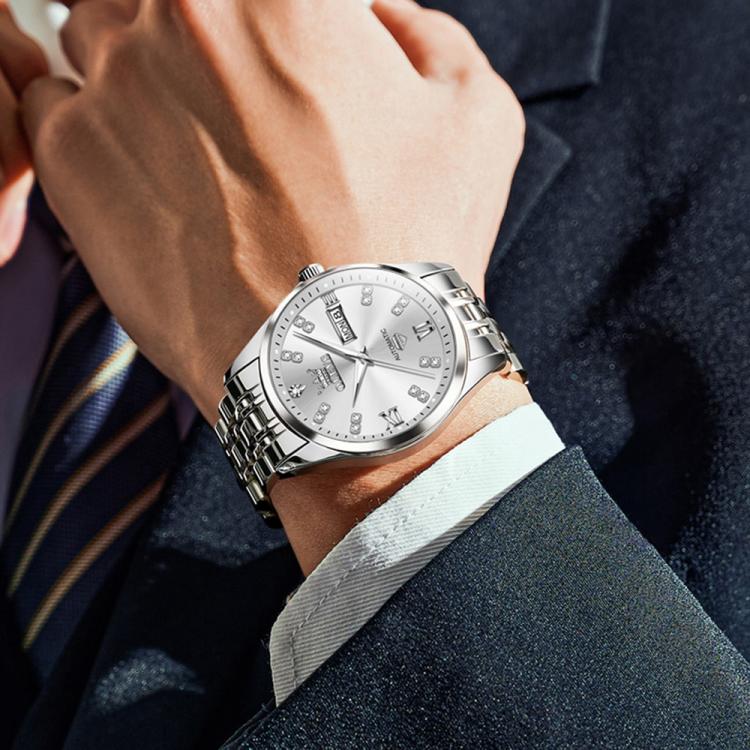 OLEVS 9801 Men Diamond Waterproof Dual Calendar Mechanical Watch
