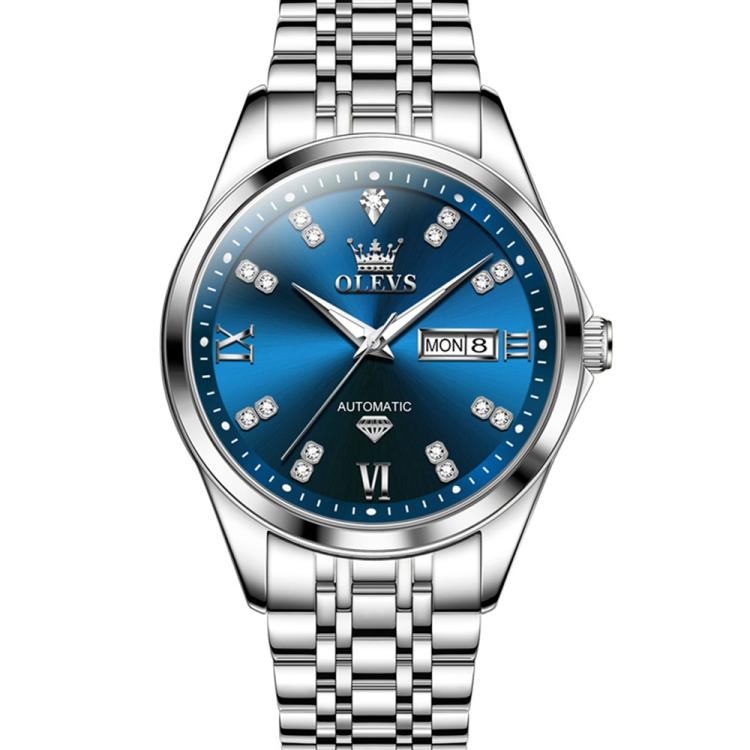 OLEVS 9801 Men Diamond Waterproof Dual Calendar Mechanical Watch