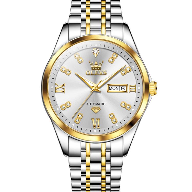 OLEVS 9801 Men Diamond Waterproof Dual Calendar Mechanical Watch