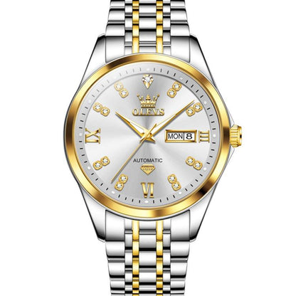 OLEVS 9801 Men Diamond Waterproof Dual Calendar Mechanical Watch