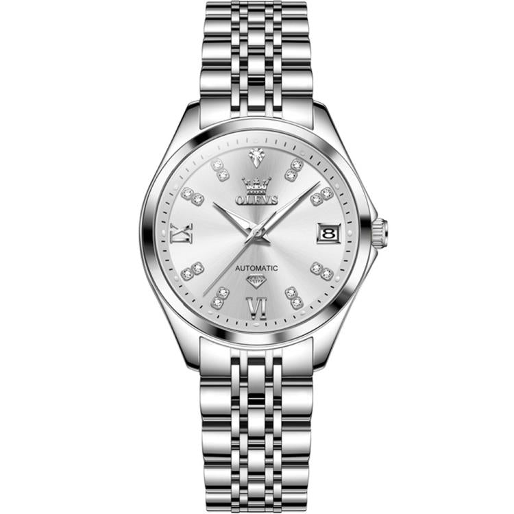 OLEVS 9801 Women Diamond Waterproof Single Calendar Mechanical Watch