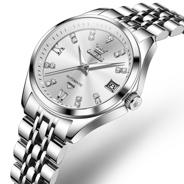 OLEVS 9801 Women Diamond Waterproof Single Calendar Mechanical Watch