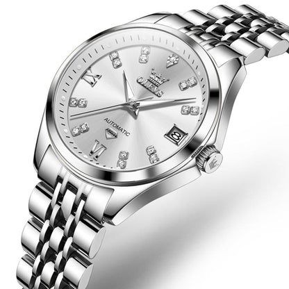 OLEVS 9801 Women Diamond Waterproof Single Calendar Mechanical Watch