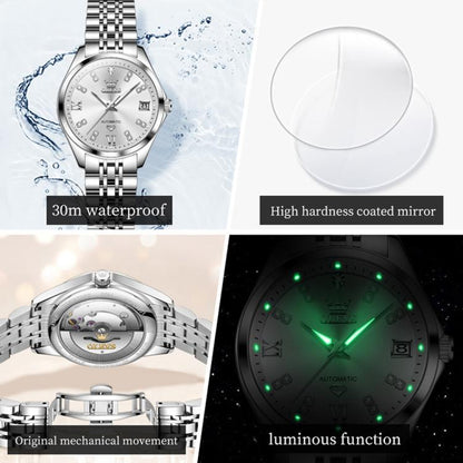 OLEVS 9801 Women Diamond Waterproof Single Calendar Mechanical Watch