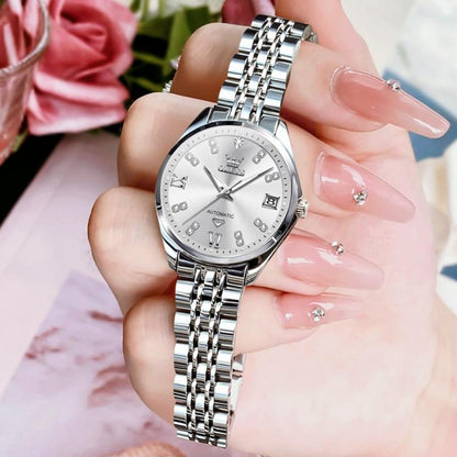 OLEVS 9801 Women Diamond Waterproof Single Calendar Mechanical Watch