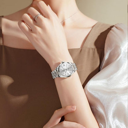 OLEVS 9801 Women Diamond Waterproof Single Calendar Mechanical Watch