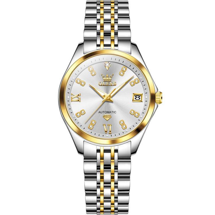 OLEVS 9801 Women Diamond Waterproof Single Calendar Mechanical Watch
