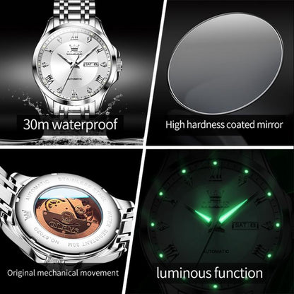 OLEVS 6702 Men Waterproof Luminous Dual Calendar Mechanical Watch