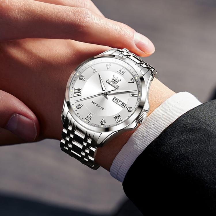 OLEVS 6702 Men Waterproof Luminous Dual Calendar Mechanical Watch
