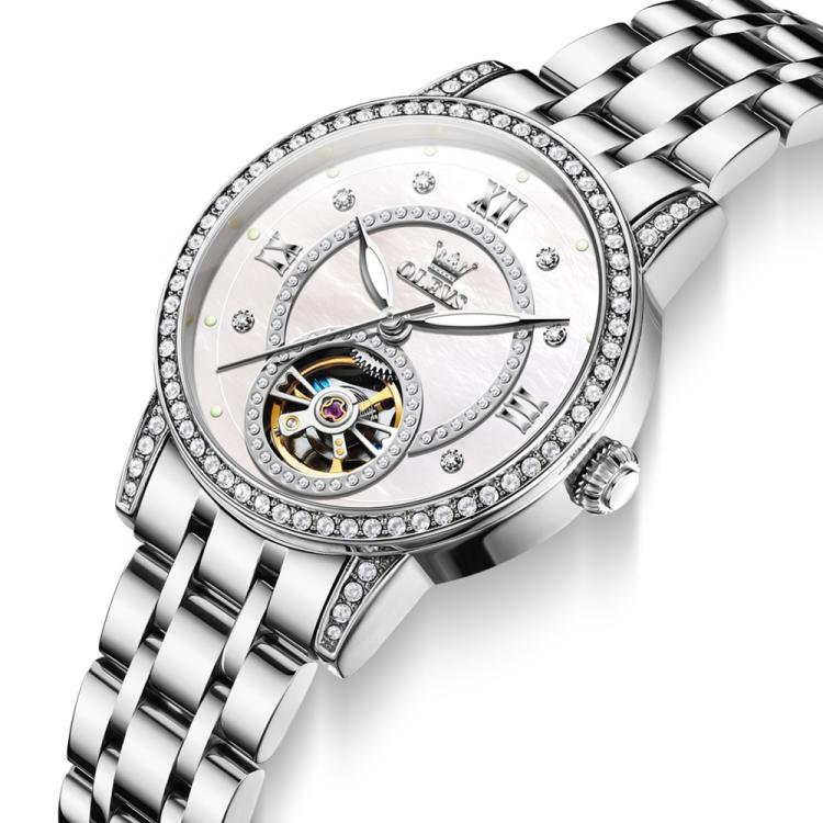 OLEVS 7036 Women Starry Sky Disk Luminous Skeleton Mechanical Watch