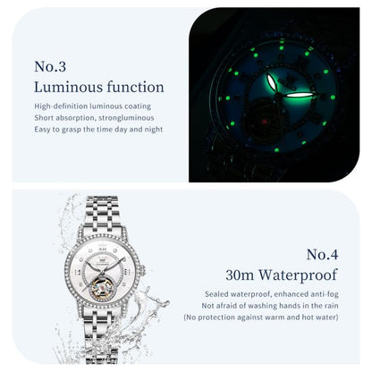 OLEVS 7036 Women Starry Sky Disk Luminous Skeleton Mechanical Watch