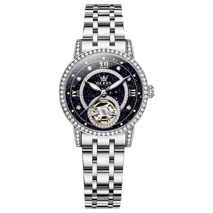 OLEVS 7036 Women Starry Sky Disk Luminous Skeleton Mechanical Watch