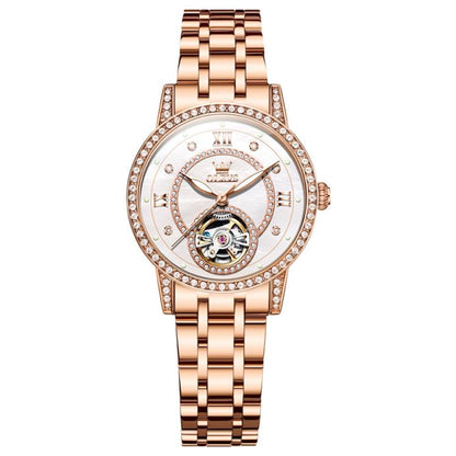 OLEVS 7036 Women Starry Sky Disk Luminous Skeleton Mechanical Watch