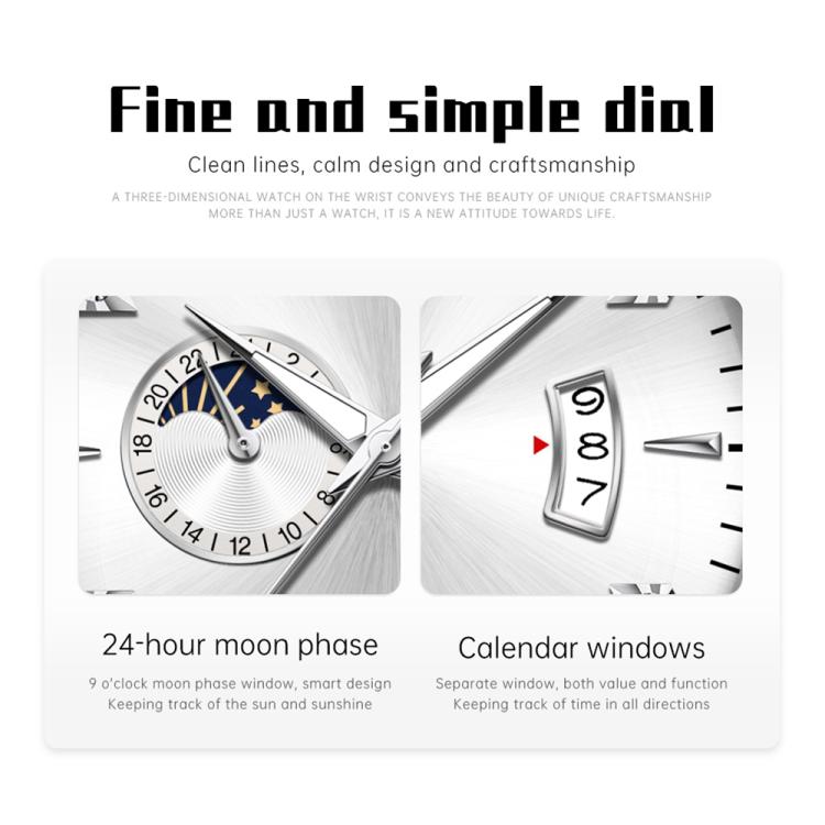 OLEVS 7040 Men Sun Moon Star Luminous Waterproof Mechanical Watch