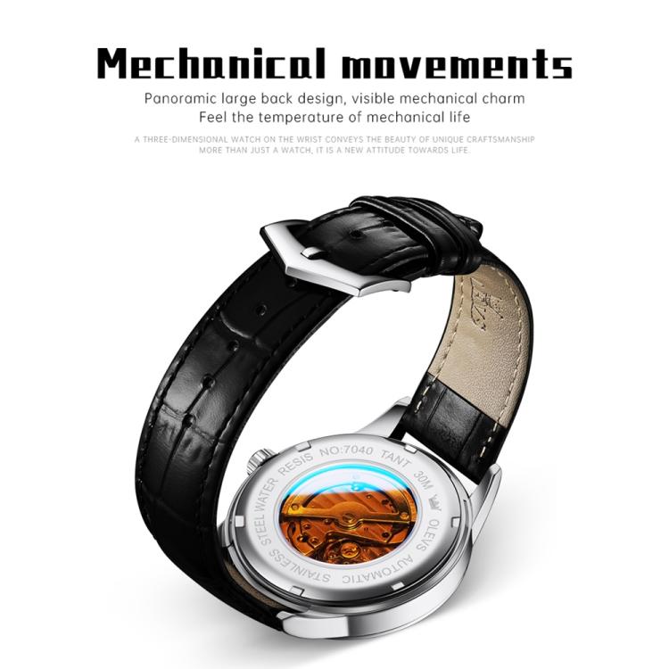 OLEVS 7040 Men Sun Moon Star Luminous Waterproof Mechanical Watch