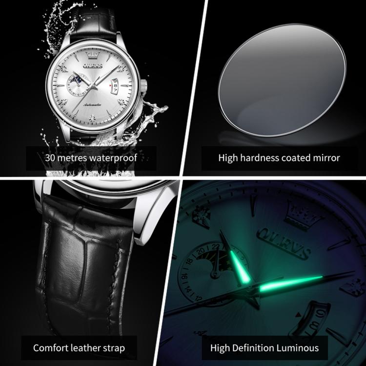 OLEVS 7040 Men Sun Moon Star Luminous Waterproof Mechanical Watch
