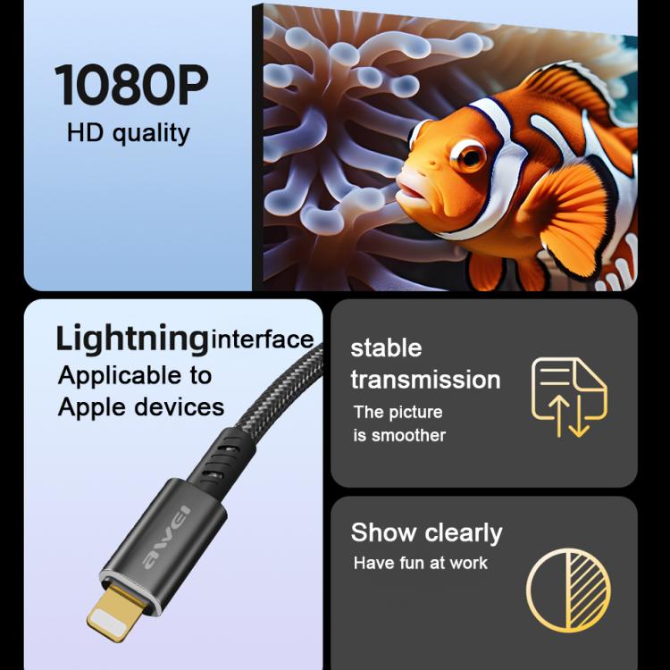 awei CL-213L 8 Pin to HDMI 1080P HD Adapter Cable, CL-213L