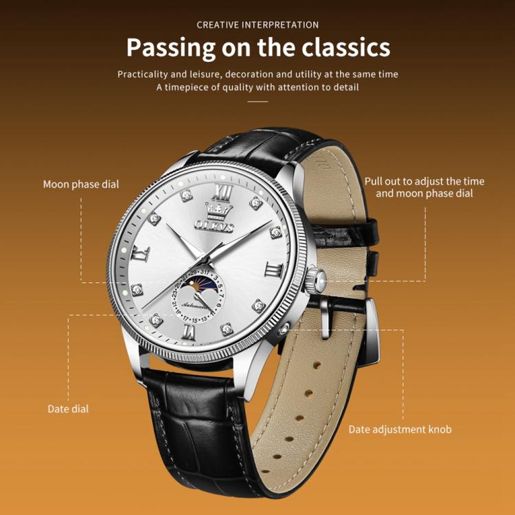OLEVS 7039 Men Sun Moon Star Luminous Waterproof Mechanical Watch