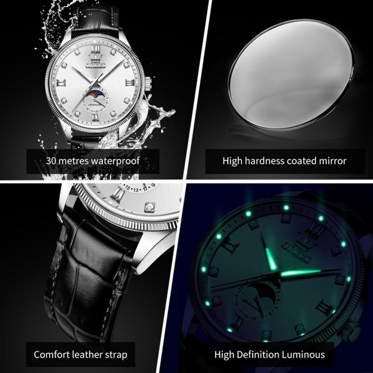 OLEVS 7039 Men Sun Moon Star Luminous Waterproof Mechanical Watch