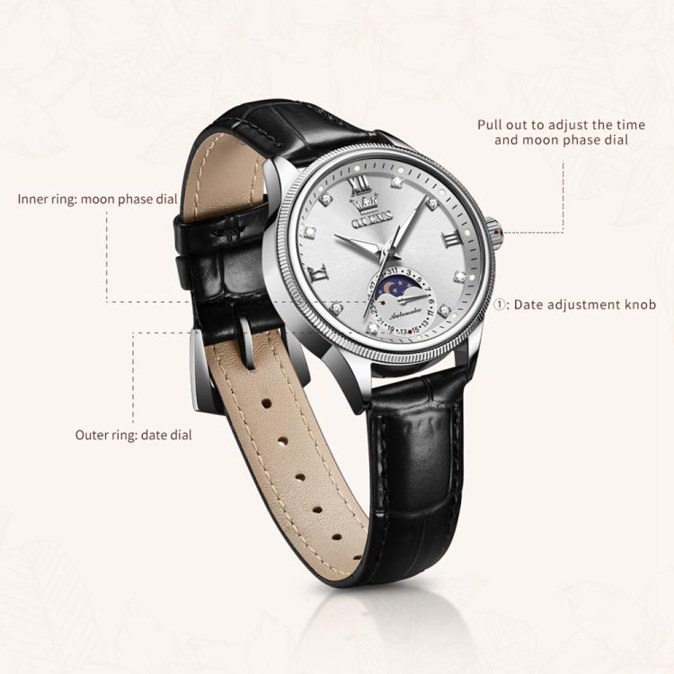 OLEVS 7039 Women Sun Moon Star Luminous Waterproof Mechanical Watch