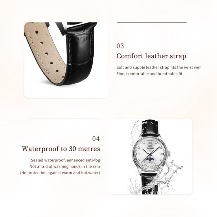 OLEVS 7039 Women Sun Moon Star Luminous Waterproof Mechanical Watch