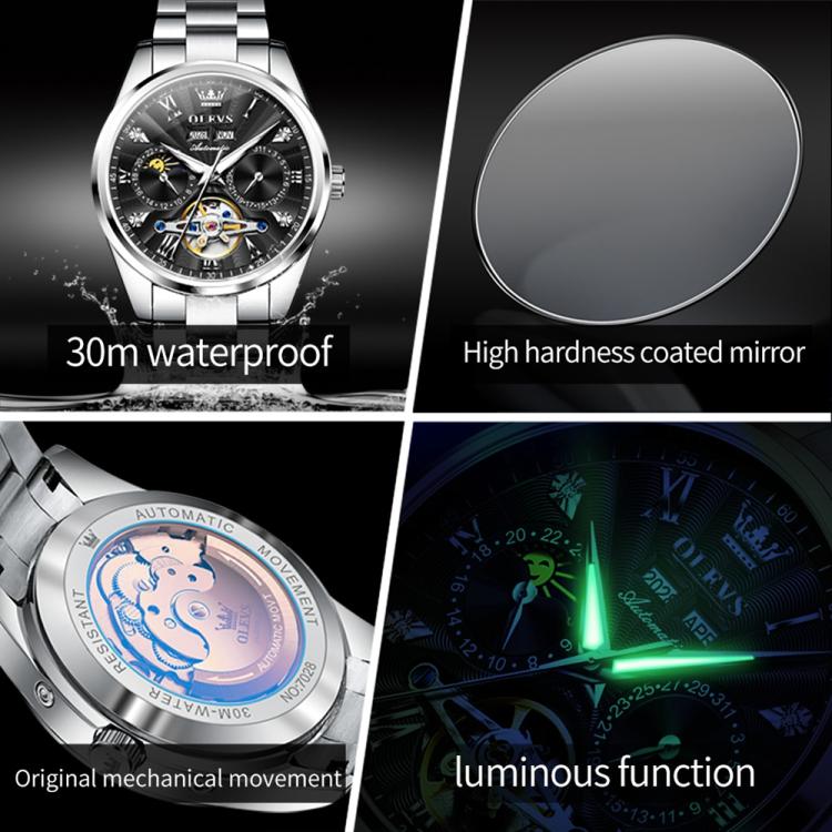 OLEVS 7028 Men Multifunctional Luminous Waterproof Mechanical Watch