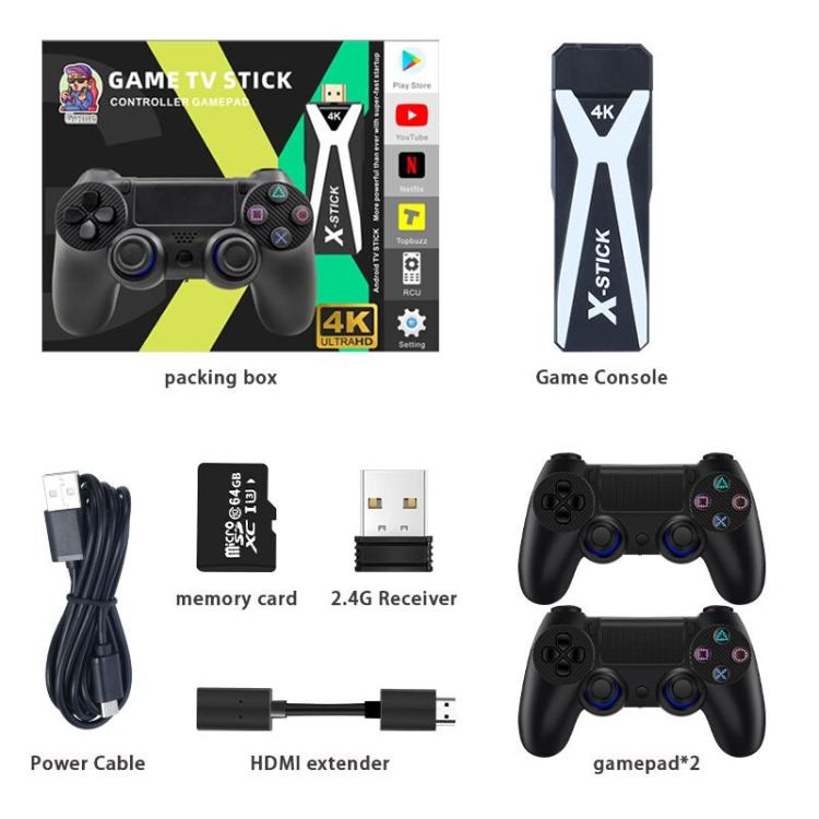 M10 4K Ultra HD Game TV Stick with Dual Gamepads 2.4G Receiver, 64GB Basic, 128GB Basic, 64GB + Remote Control, 128GB + Remote Control