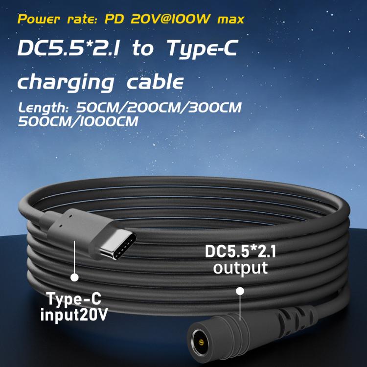 Type-C to DC 5.5x2.1mm 100W Computer Charging Adapter, 0.5m, 2m, 3m, 5m, 10m