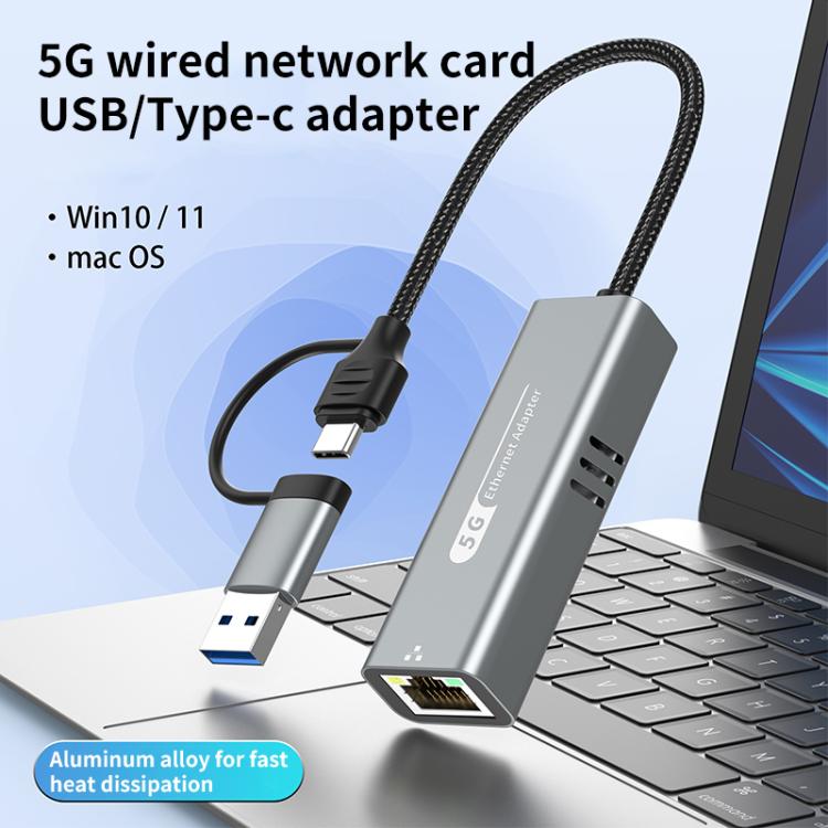 USB-C / Type-C and USB3.0 to RJ45 5G Gigabit Wired Ethernet Network Adapter, USB-C / Type-C and USB3.0 to RJ45 Adapter