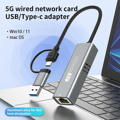USB-C / Type-C and USB3.0 to RJ45 5G Gigabit Wired Ethernet Network Adapter, USB-C / Type-C and USB3.0 to RJ45 Adapter