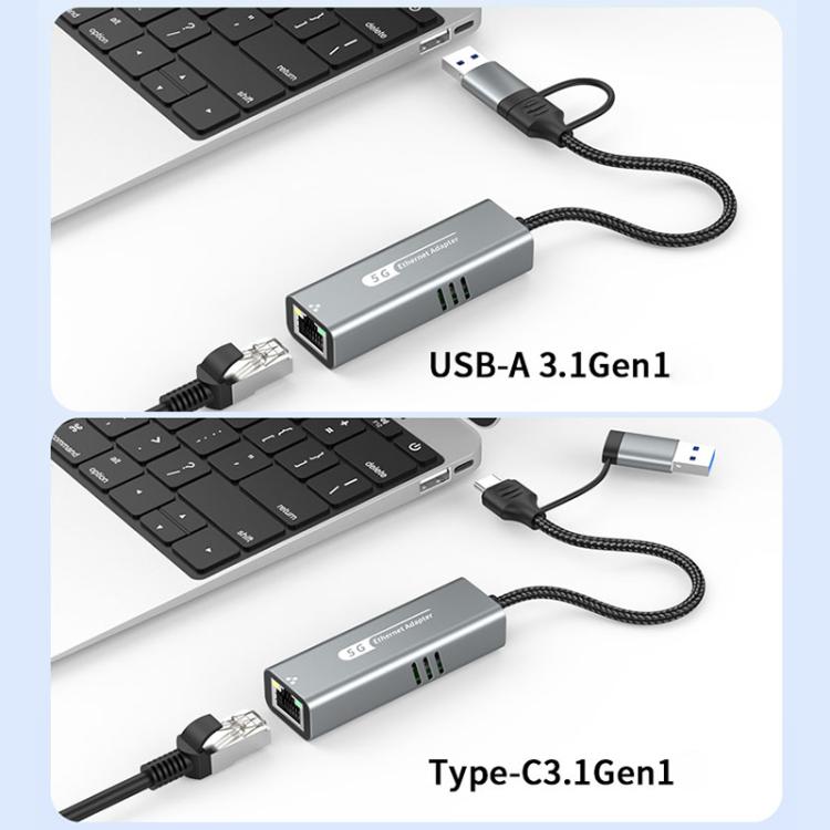 USB-C / Type-C and USB3.0 to RJ45 5G Gigabit Wired Ethernet Network Adapter, USB-C / Type-C and USB3.0 to RJ45 Adapter