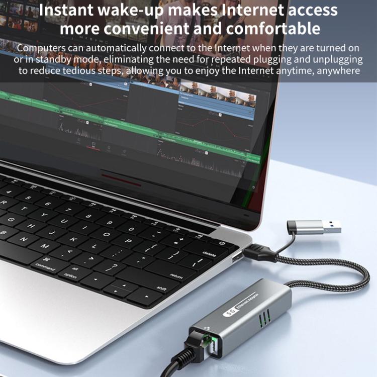 USB-C / Type-C and USB3.0 to RJ45 5G Gigabit Wired Ethernet Network Adapter, USB-C / Type-C and USB3.0 to RJ45 Adapter