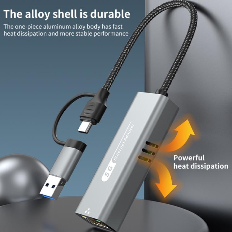 USB-C / Type-C and USB3.0 to RJ45 5G Gigabit Wired Ethernet Network Adapter, USB-C / Type-C and USB3.0 to RJ45 Adapter