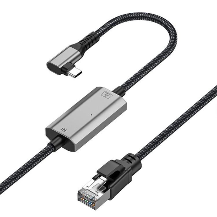 2m RJ45 to USB-C / Type-C Side Bend High Speed Network Card Ethernet Cable, Type-C Side Bend