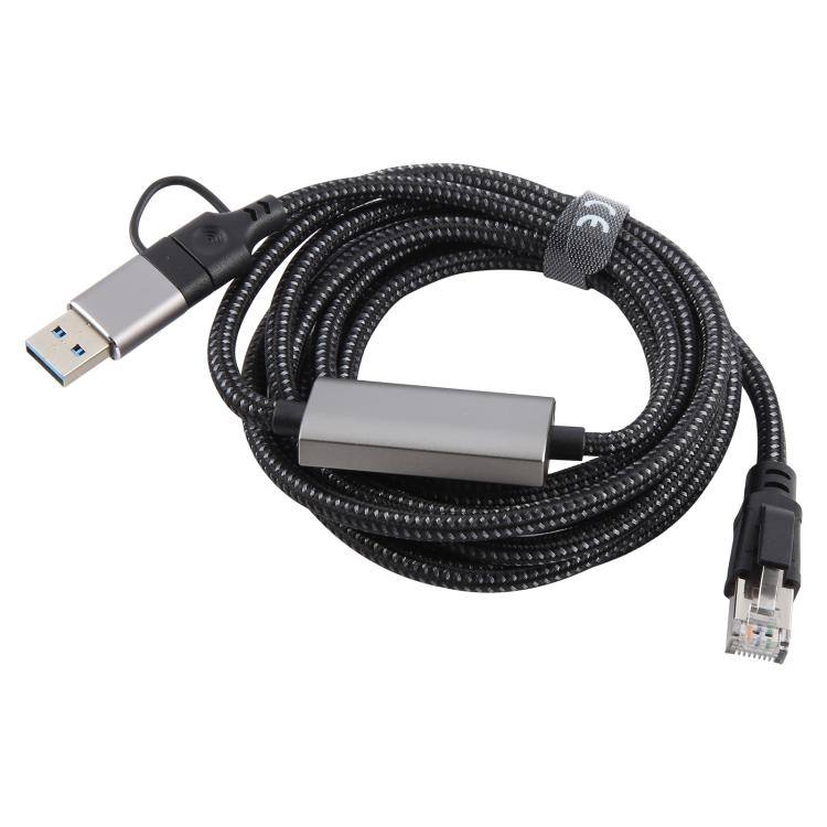 2m RJ45 to USB-C / Type-C Side Bend High Speed Network Card Ethernet Cable, Type-C Side Bend
