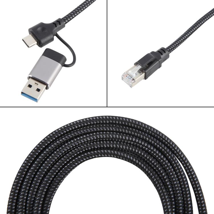 2m RJ45 to USB-C / Type-C Side Bend High Speed Network Card Ethernet Cable, Type-C Side Bend